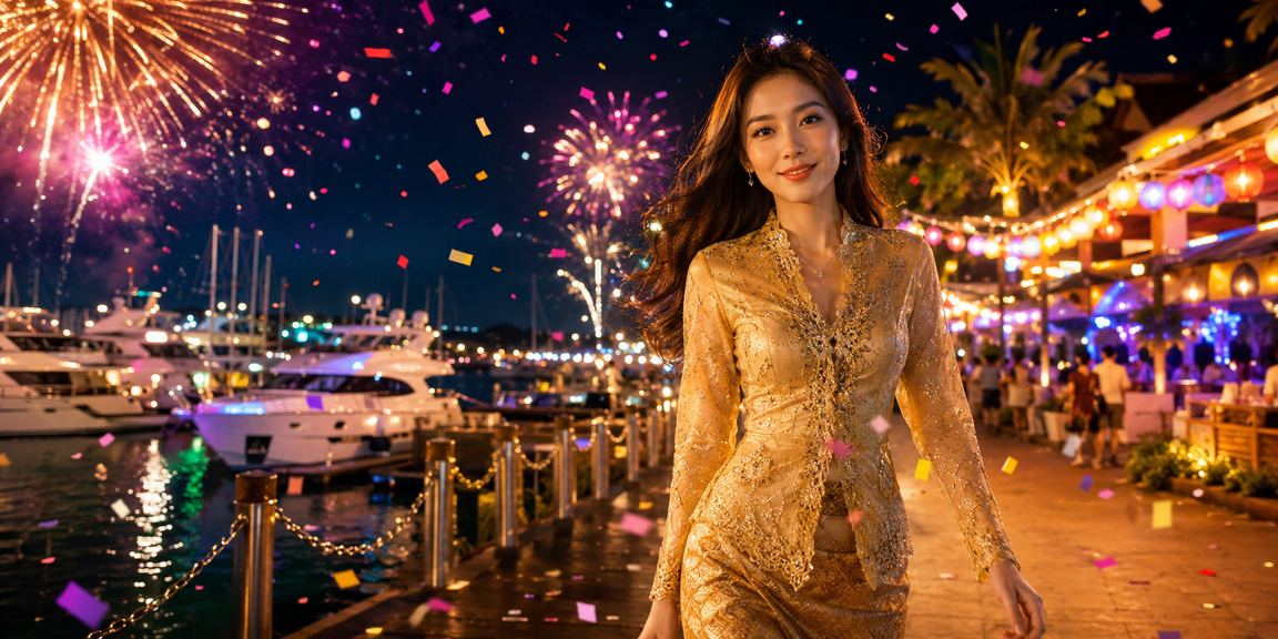 Langkawi user in kebaya attire accessing the entertainment platform and match odds